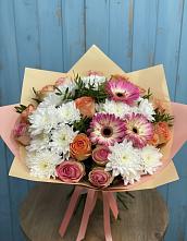 Букет цветов из:  Розы, Герберы и Хризантемы в Коноково